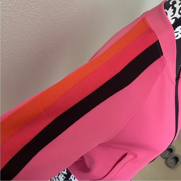 Pam & Gela Pink Track Stripe  Jacket Crop bomber jacket size P Small hogh low - Picture 2 of 12